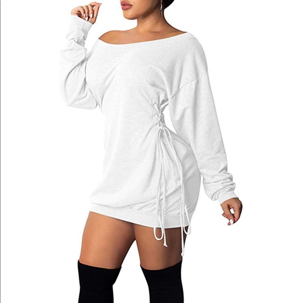 Lace up sweatshirt dress